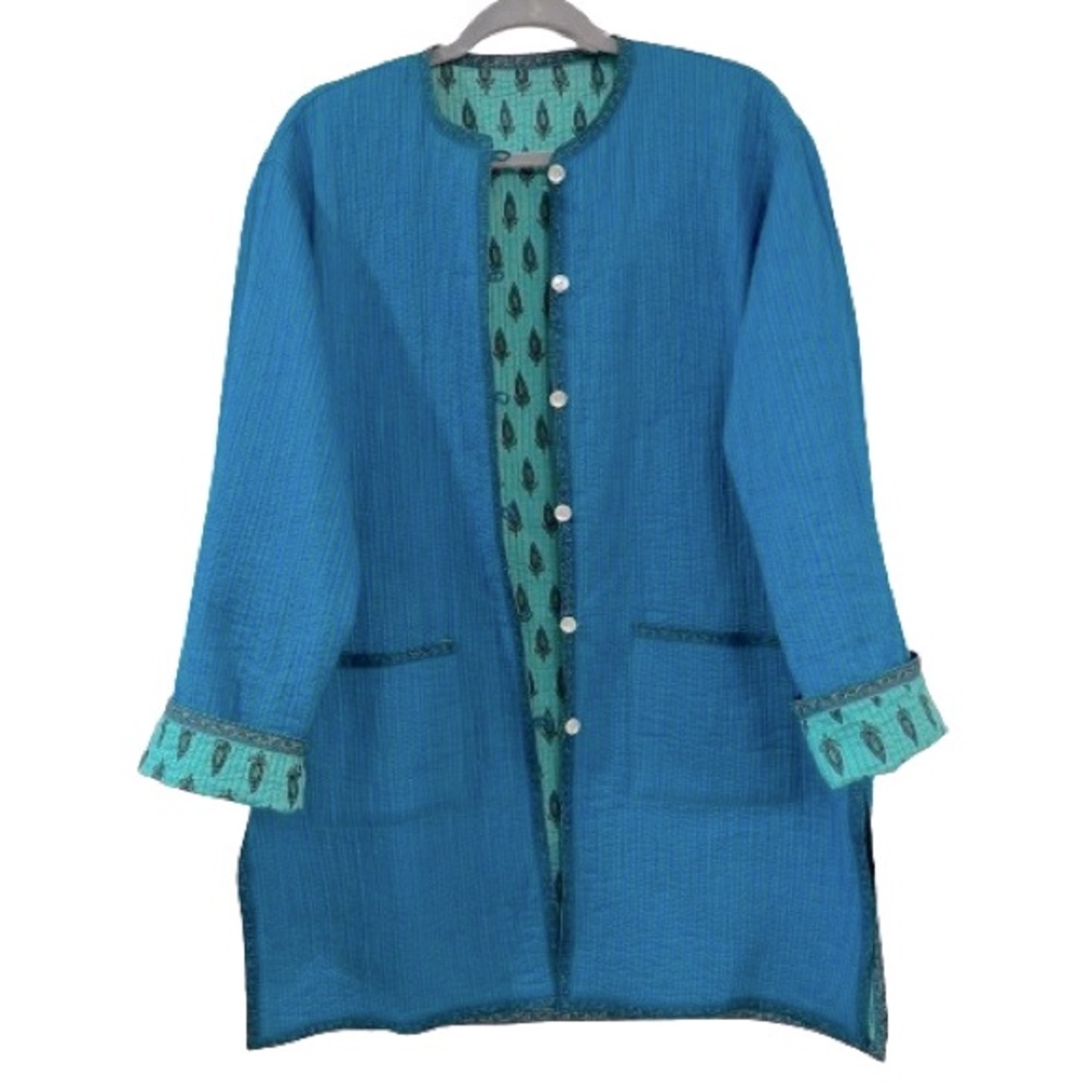 Quilted Jacket Reversible Transition Pockets Side… - image 3